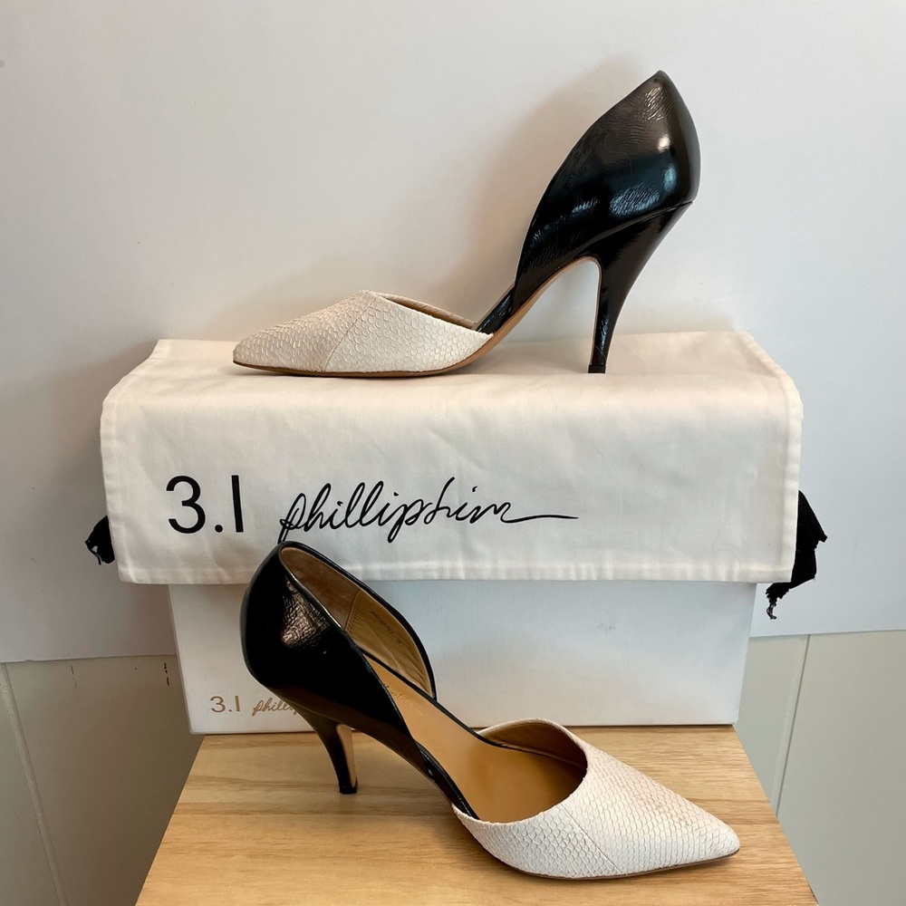 3.1 phillip lim Black & White D’Orsay Leather Pumps with 3.75” Heels Size 36